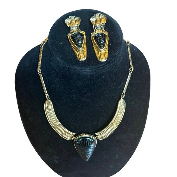 RARE Vintage IXEL Signed Aztec Mexican Necklace & Earrings- Obsidian Protection - Picture 16 of 16